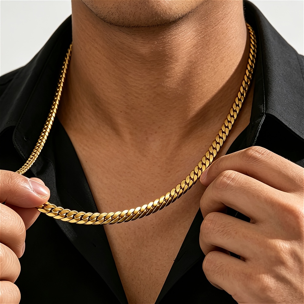 Titanium Stainless Steel Cuban Link Chain Necklace, Unisex